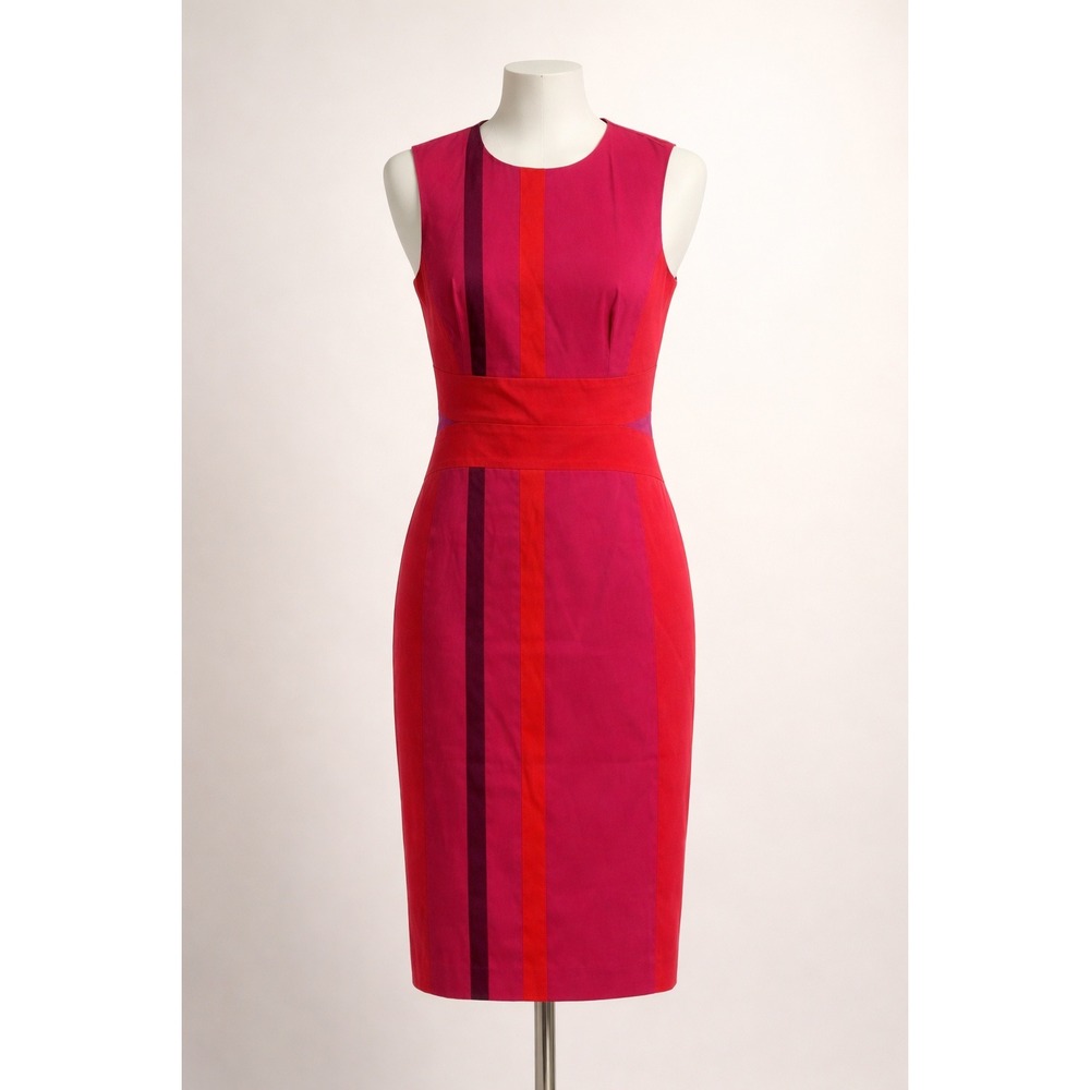 Karen Millen Colorblock Sheath Dress Pink Red Office Siren Seen On TV US 8 - Picture 6 of 9
